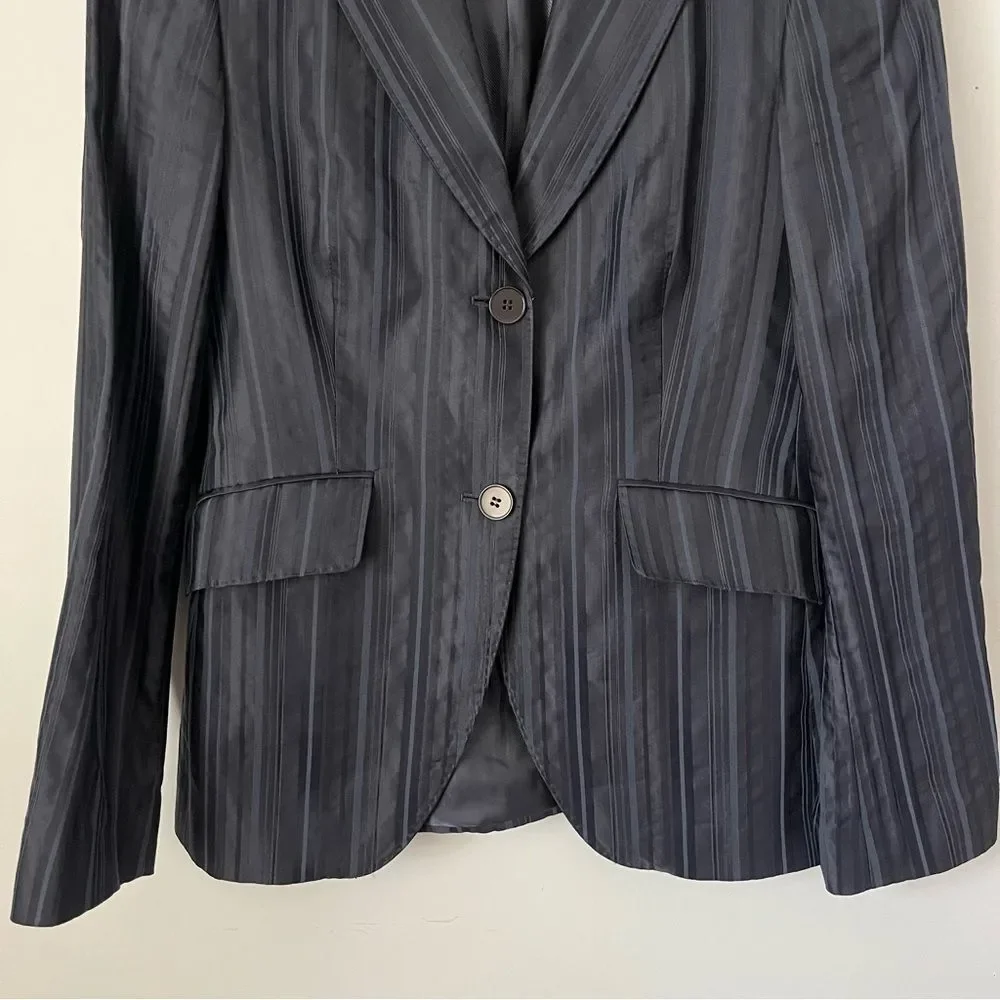 Massimo Dutti 2000s Vintage Textured Navy Blue Striped Blazer Jacket EU Sz 40/30